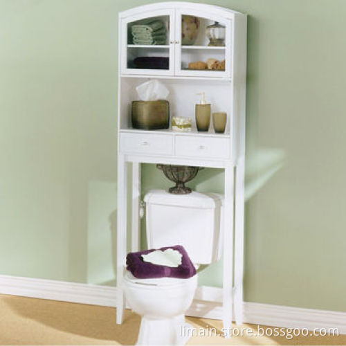 Bathroom Space Saver with Adjustable Shelf, Contemporary White Finish